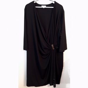 Avenue • 26/28 • Stretch Black Faux Wrap Front Dress 3/4 Sleeve